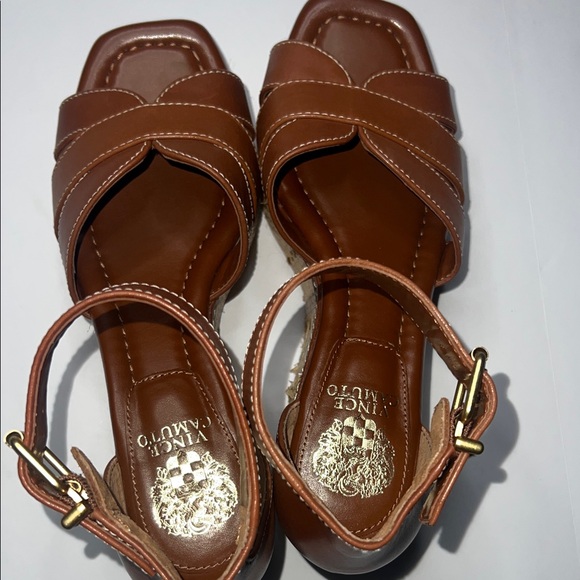 Vince Camuto Brown Leather Wedge Sandals - Picture 10 of 12